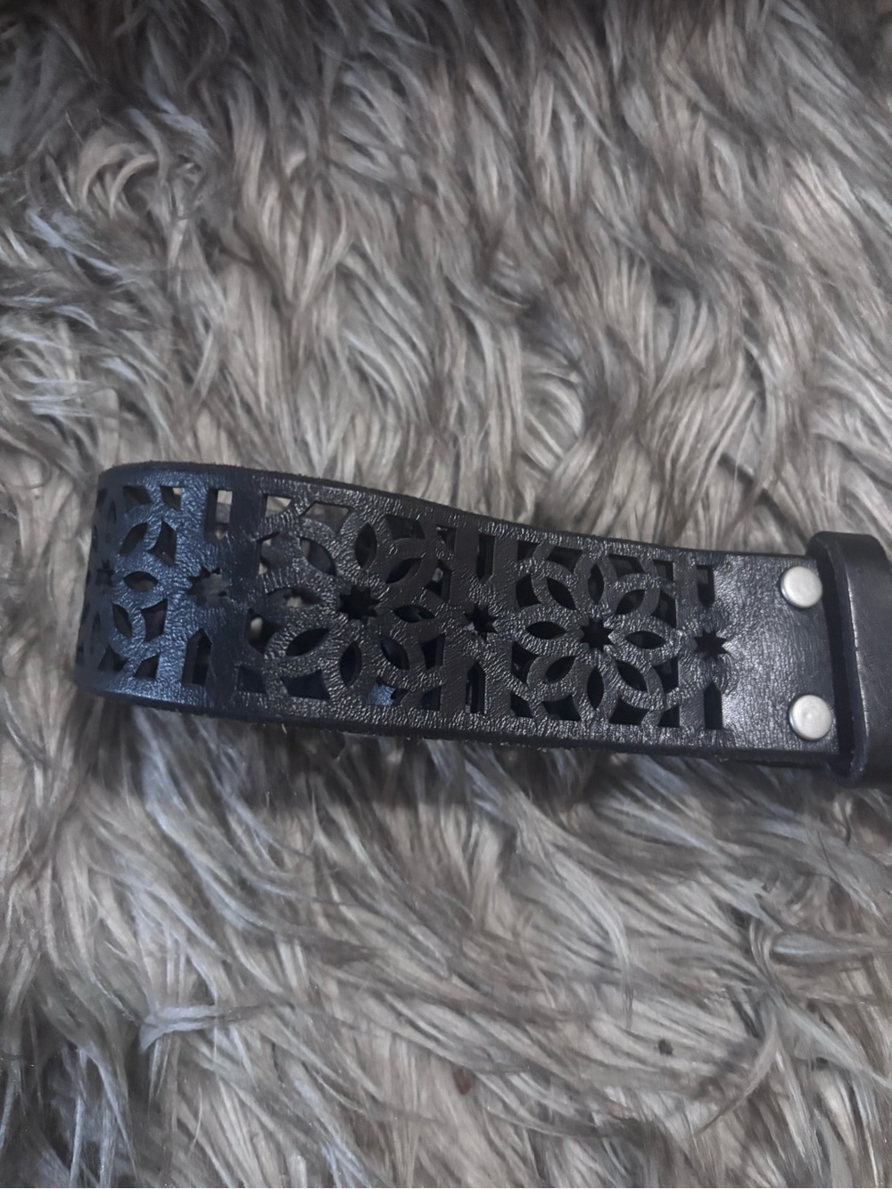 Vintage Y2K Lucky Brand Black Leather Western Laser Cutout Floral Belt Medium - Picture 3 of 6